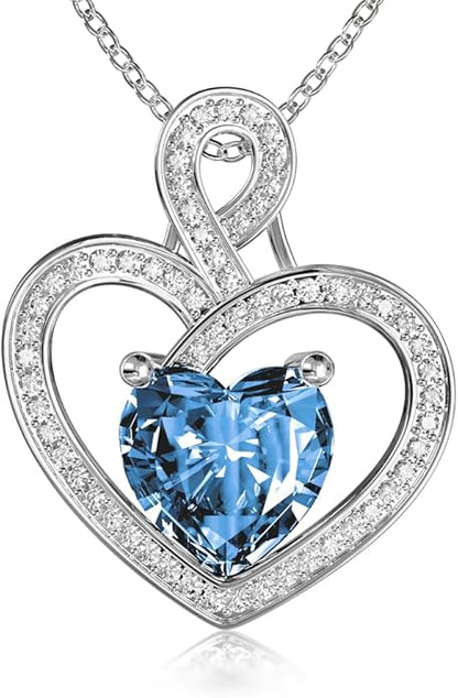 MYMIRACLE JEWELRY MMJ Platinum Plated Silver Heart Necklace Gift for Women Anniversary Wife Necklace with Heart Pendant Birthstone Necklace Gift for Her Birthday (December Blue topaz)