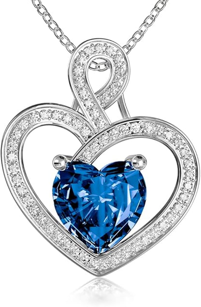 MYMIRACLE JEWELRY MMJ Platinum Plated Silver Heart Necklace Gift for Women Anniversary Wife Necklace with Heart Pendant Birthstone Necklace Gift for Her Birthday (September Tanzanite)