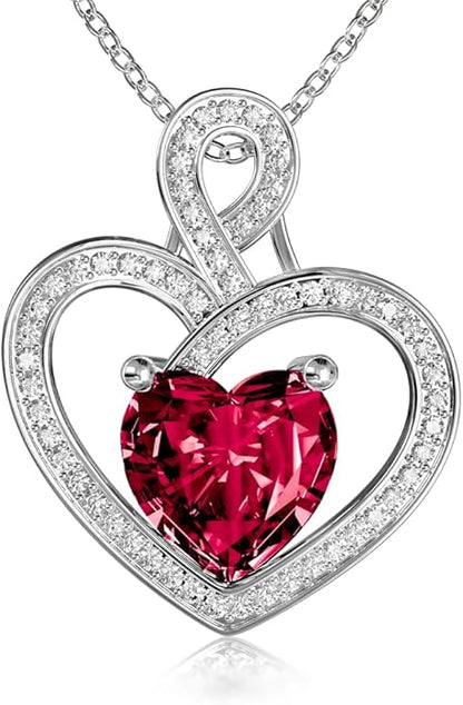 MYMIRACLE JEWELRY MMJ Platinum Plated Silver Heart Necklace Gift for Women Anniversary Wife Necklace with Heart Pendant Birthstone Necklace Gift for Her Birthday (January Garnet)